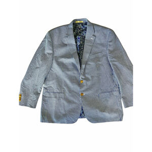 Chaps Mens Blazer 48R Blue Gingham Plaid Cotton Sport Coat